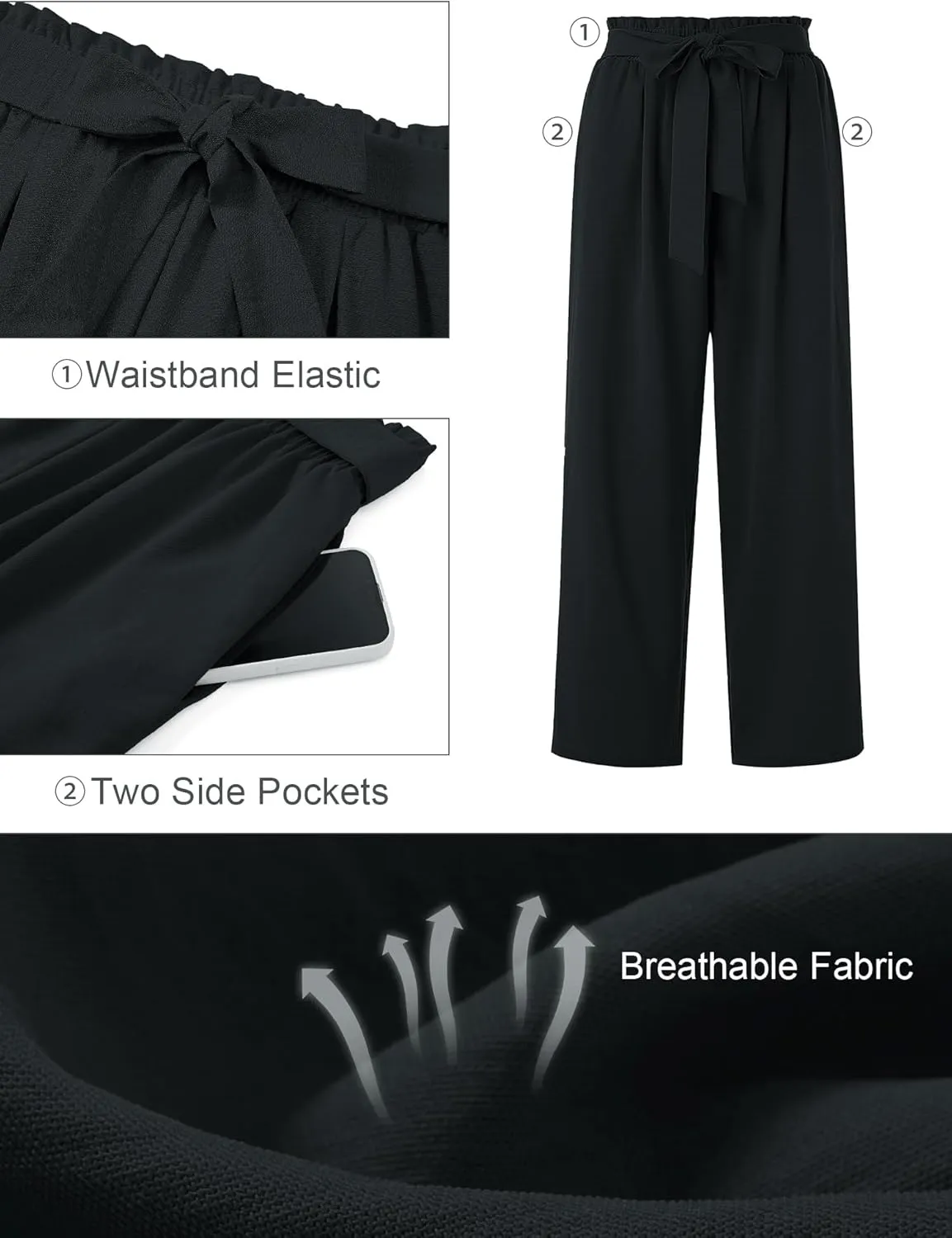 AusLook Women's Plus Size Wide Leg Lounge Pants with Pockets High Waisted Palazzo Adjustable Tie Knot Trousers