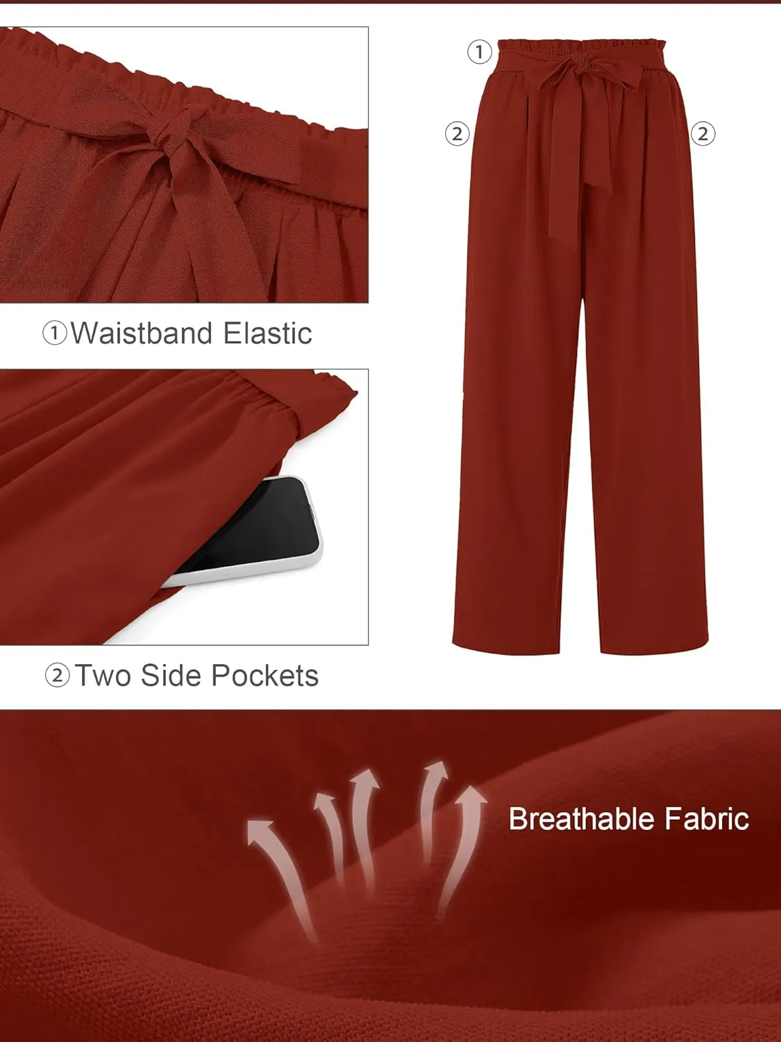 AusLook Women's Plus Size Wide Leg Lounge Pants with Pockets High Waisted Palazzo Adjustable Tie Knot Trousers