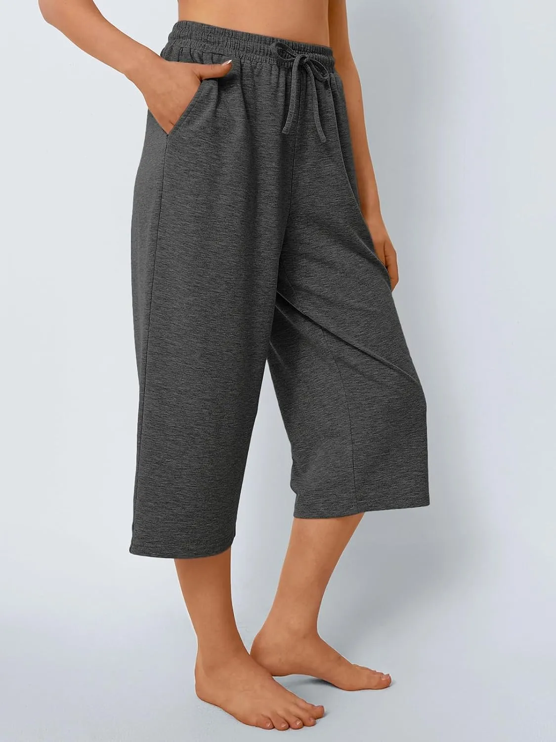 AUTOMET Womens Capris Pants Wide Leg Summer 2025 Sweatpants Drawstring Loose Lounge Palazzo Casual Crop Trouser with Pocket