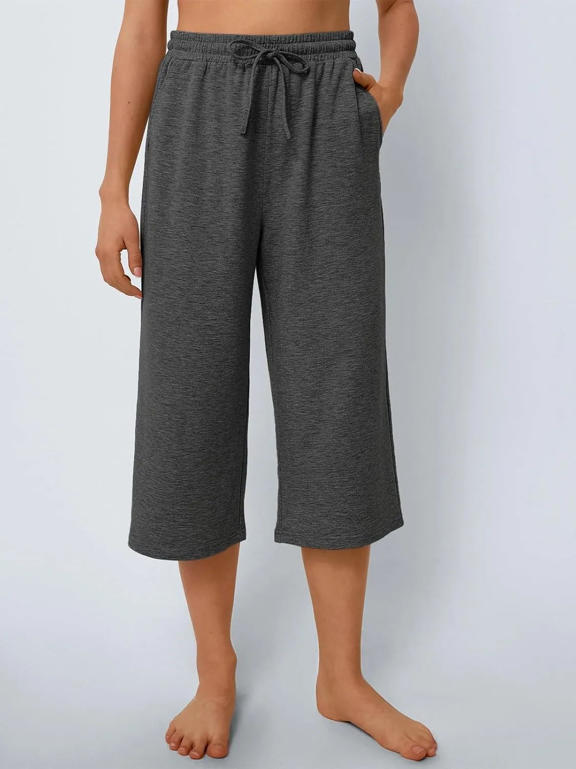 AUTOMET Womens Capris Pants Wide Leg Summer 2025 Sweatpants Drawstring Loose Lounge Palazzo Casual Crop Trouser with Pocket