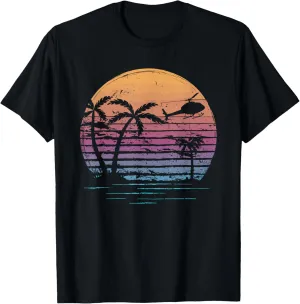 Aviator Helicopter Pilot Vintage Retro Palm Tree Sunset T-Shirt