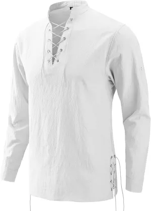 Bbalizko Mens Pirate Shirts Renaissance Viking Steampunk Medieval Lace up Long Sleeve Gothic Celtic Hippie Victorian Costume