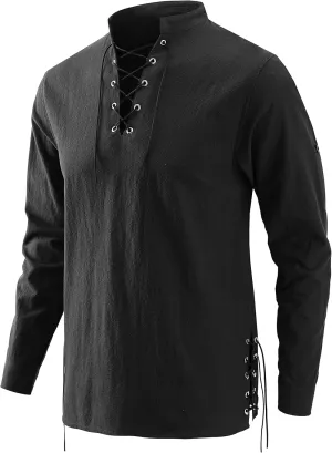 Bbalizko Mens Pirate Shirts Renaissance Viking Steampunk Medieval Lace up Long Sleeve Gothic Celtic Hippie Victorian Costume
