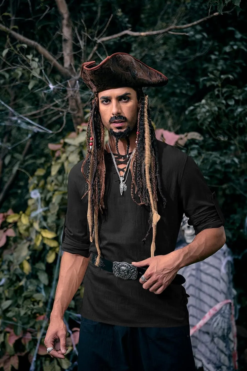 Bbalizko Mens Pirate Shirts Renaissance Viking Steampunk Medieval Lace up Long Sleeve Gothic Celtic Hippie Victorian Costume