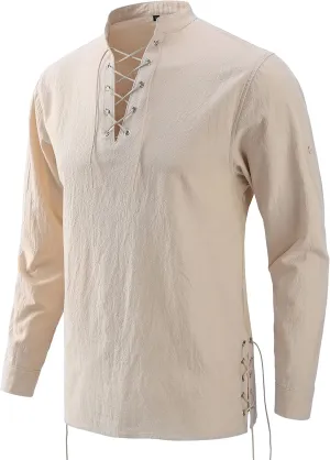 Bbalizko Mens Pirate Shirts Renaissance Viking Steampunk Medieval Lace up Long Sleeve Gothic Celtic Hippie Victorian Costume