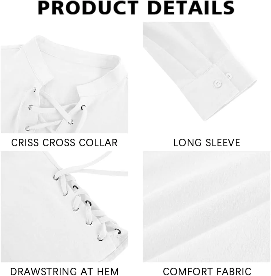 Bbalizko Mens Pirate Shirts Renaissance Viking Steampunk Medieval Lace up Long Sleeve Gothic Celtic Hippie Victorian Costume