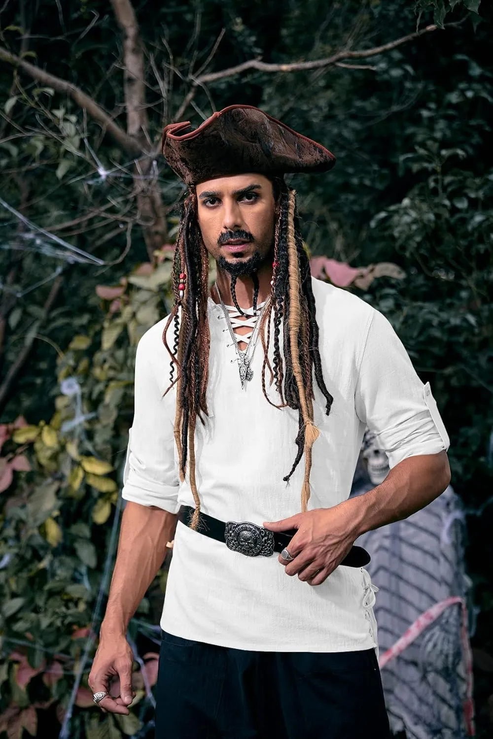 Bbalizko Mens Pirate Shirts Renaissance Viking Steampunk Medieval Lace up Long Sleeve Gothic Celtic Hippie Victorian Costume