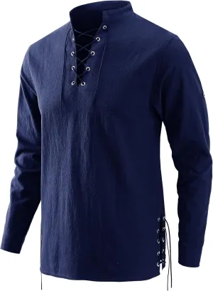 Bbalizko Mens Pirate Shirts Renaissance Viking Steampunk Medieval Lace up Long Sleeve Gothic Celtic Hippie Victorian Costume