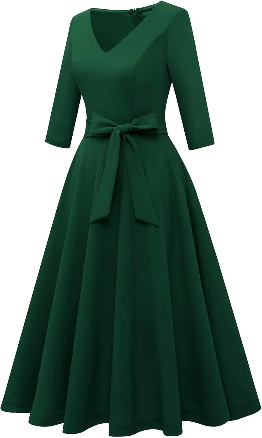 Bbonlinedress Women Casual Vintage Tea Dress Cocktail Prom Midi Church Dresses, V-Neck 3/4 Sleeves Dress