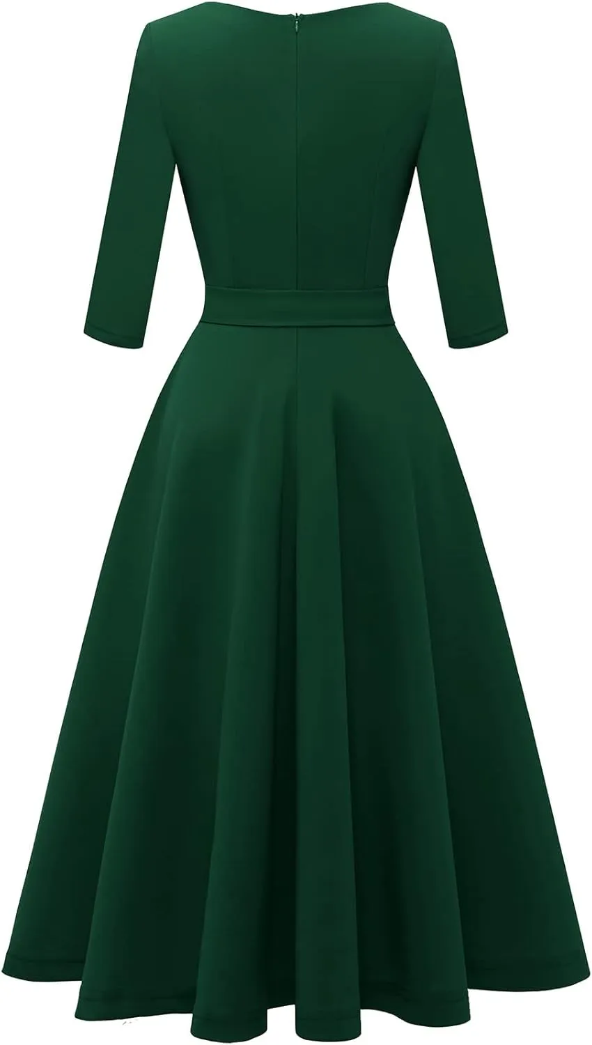 Bbonlinedress Women Casual Vintage Tea Dress Cocktail Prom Midi Church Dresses, V-Neck 3/4 Sleeves Dress