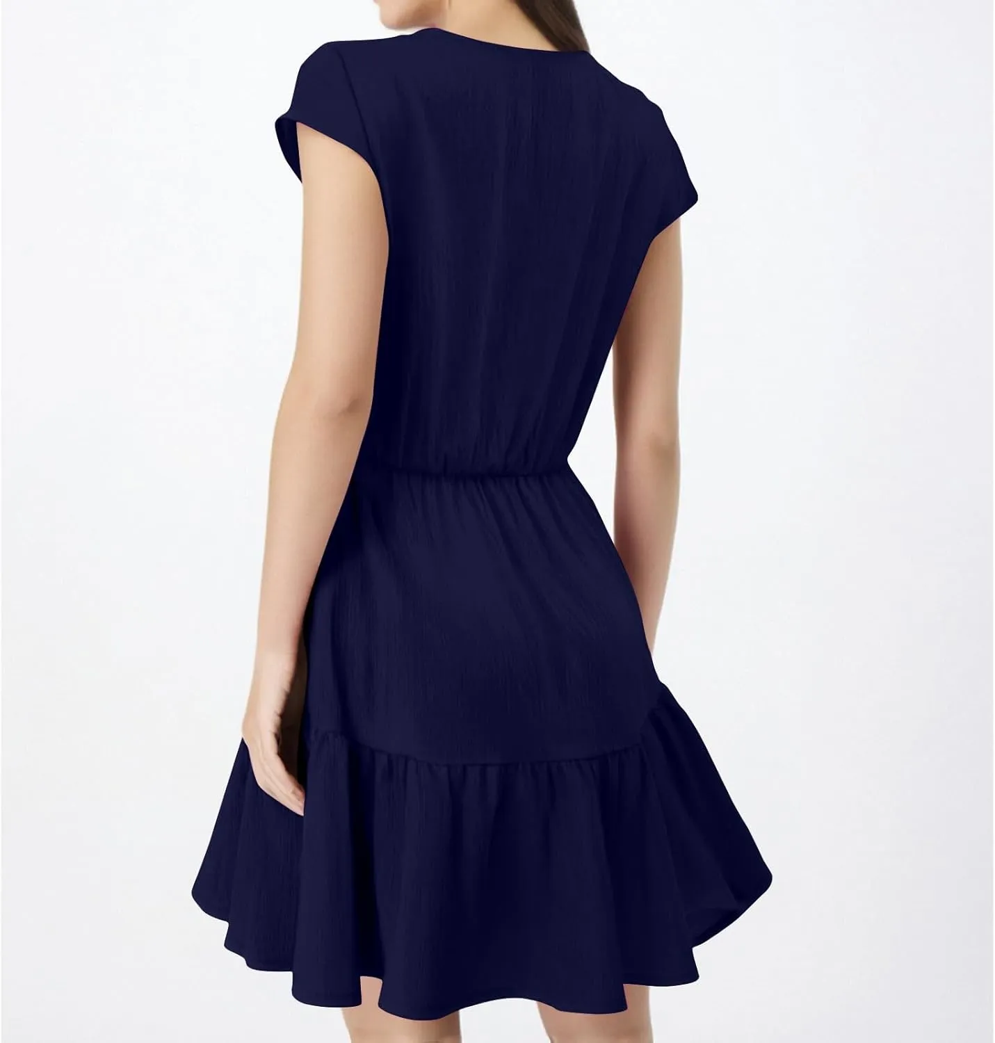 Beach Vacation Clothes for Women Fashion Casual V-Neck Ruffle Short Sleeve Dresses Beach A-Line Mini Dress Sundress