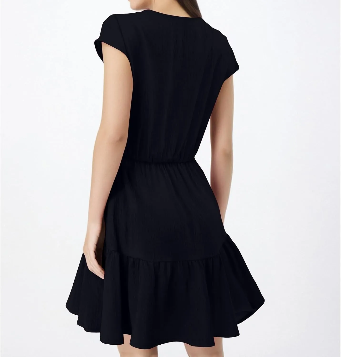 Beach Vacation Clothes for Women Fashion Casual V-Neck Ruffle Short Sleeve Dresses Beach A-Line Mini Dress Sundress