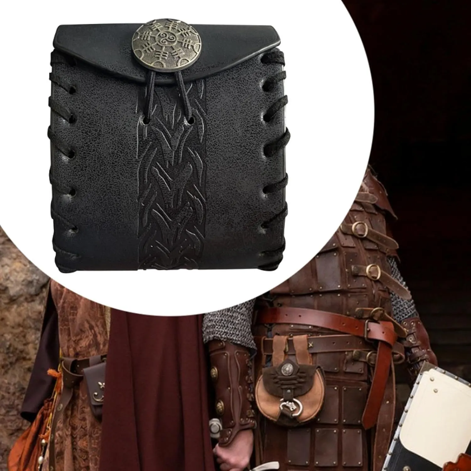 Belt Pouch Wallet Fanny Pack for Party Role Playing Stage Show Men and Women, Black Bone Pattern