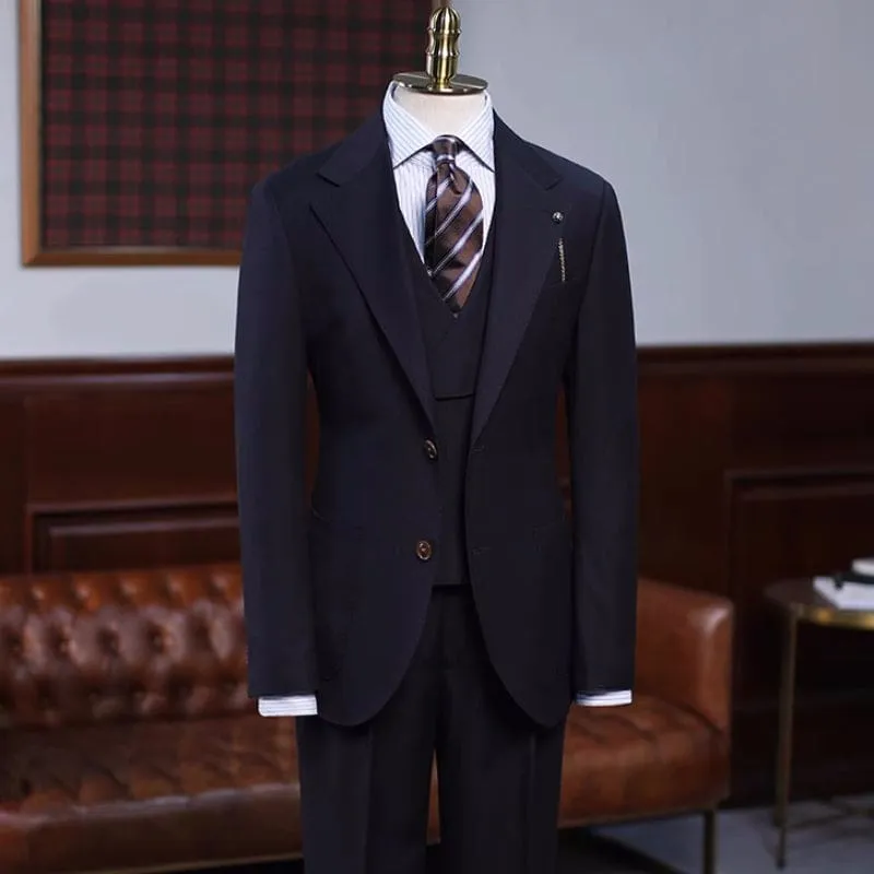 Black Notched Lapel Three Pieces Formal Business Suits Custom Wedding Suits