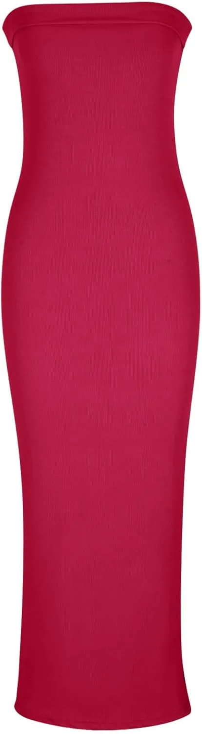 Bodycon Dresses for Women Sexy Strapless Tube Top Dress Side Split HOCO Maxi Dresses 2024 Summer Wedding Guest Dress