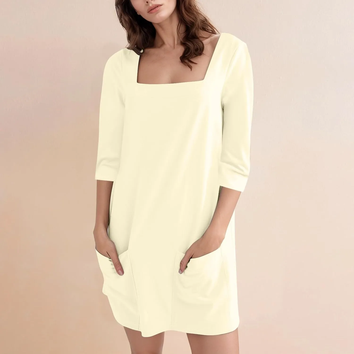 Boho Dresses for Women 2025 Fashion 3/4 Sleeve Hawaiian Dress Beach Vacation Clothes Summer Square Neck Midi Sundress