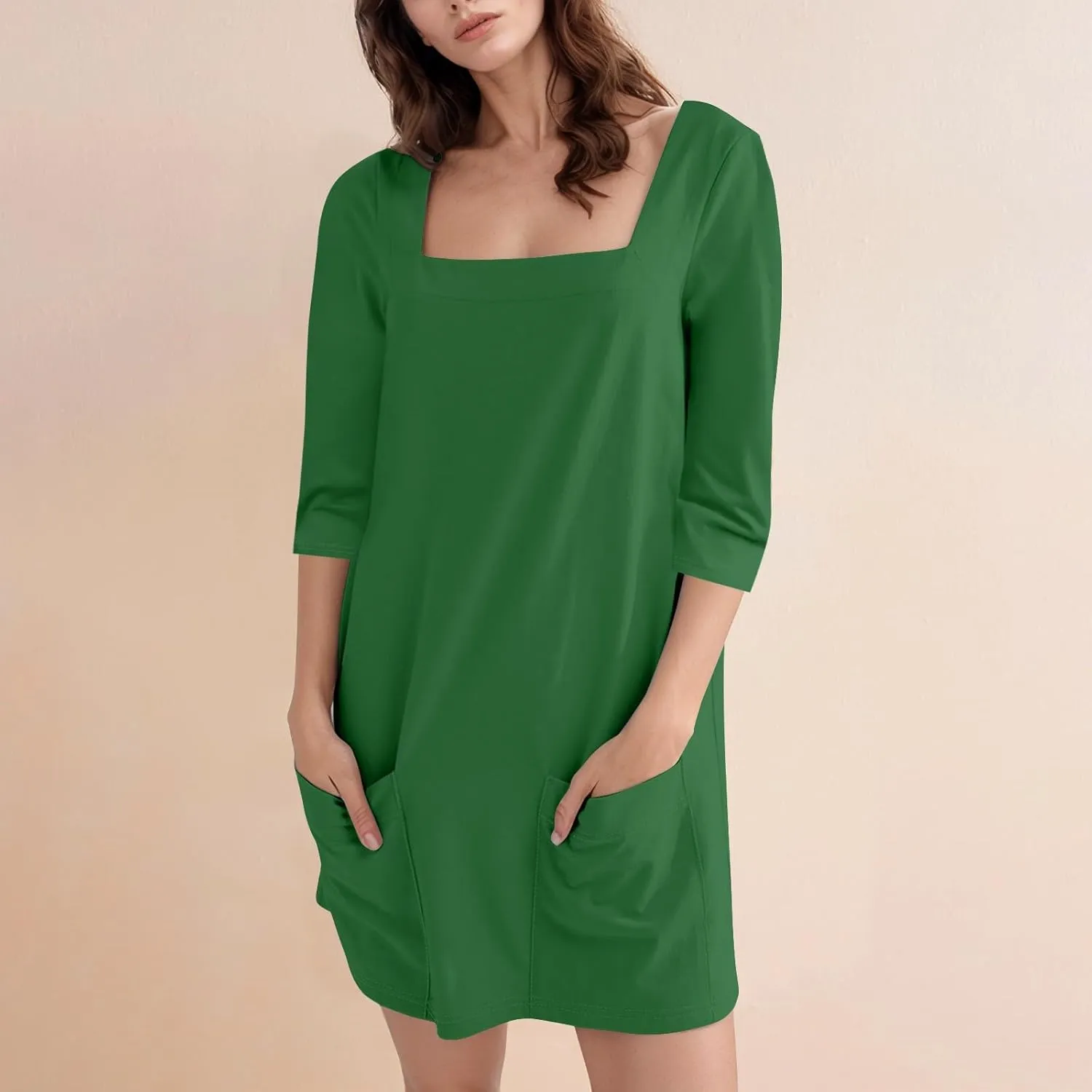 Boho Dresses for Women 2025 Fashion 3/4 Sleeve Hawaiian Dress Beach Vacation Clothes Summer Square Neck Midi Sundress