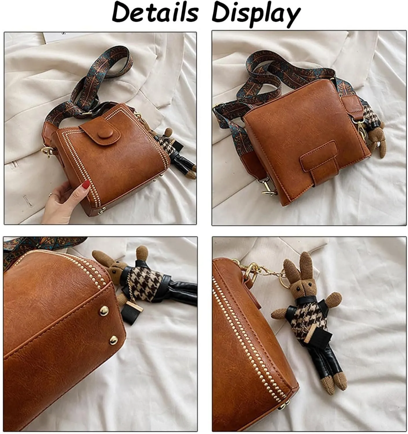 Bootara Bucket Bag, Bootara Women's Vintage Bunny Charm Bucket Bag  Convertible Shoulder Crossbody, Vintage Crossbody Bag