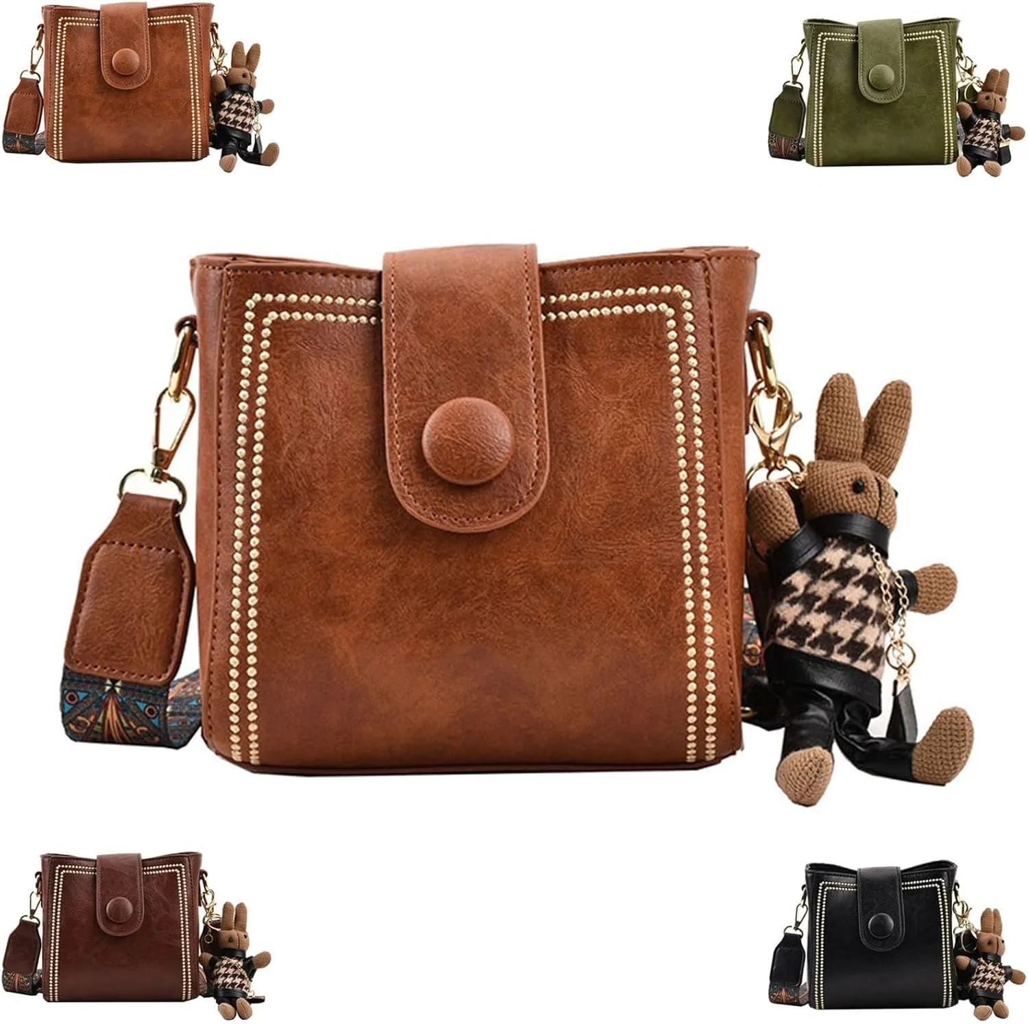 Bootara Bucket Bag, Bootara Women's Vintage Bunny Charm Bucket Bag  Convertible Shoulder Crossbody, Vintage Crossbody Bag