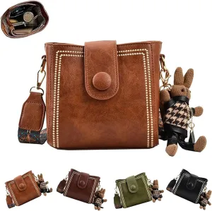 Bootara Bucket Bag, Bootara Women's Vintage Bunny Charm Bucket Bag with Adjustable Wide Shoulder Strap, Spacious Travel Tote