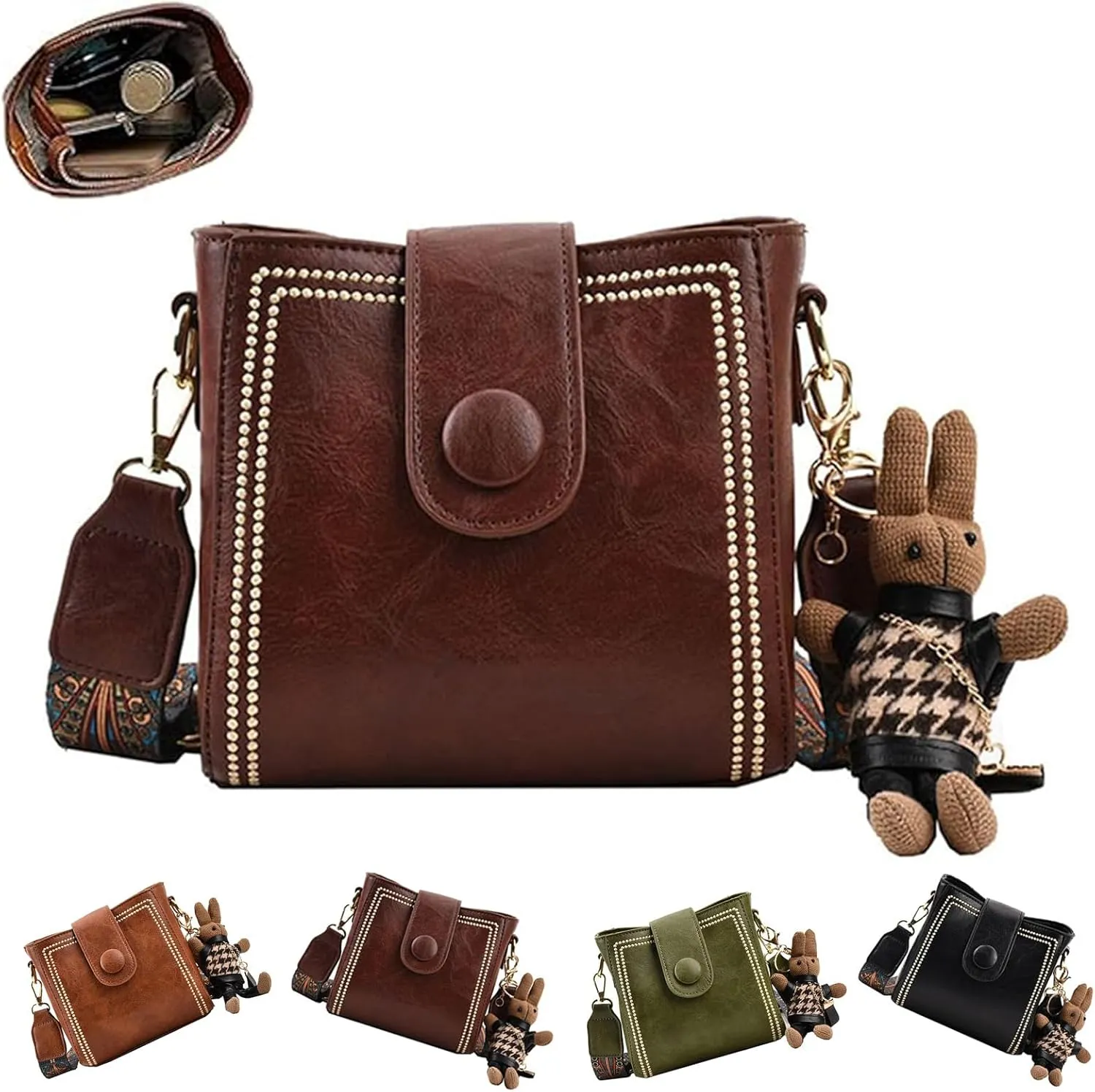 Bootara Bucket Bag, Bootara Women's Vintage Bunny Charm Bucket Bag with Adjustable Wide Shoulder Strap, Spacious Travel Tote