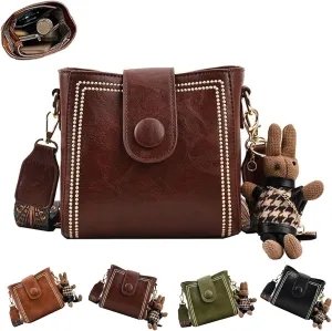 Bootara Bucket Bag, Bootara Women's Vintage Bunny Charm Bucket Bag with Adjustable Wide Shoulder Strap, Spacious Travel Tote