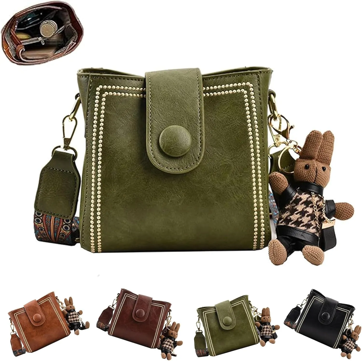 Bootara Bucket Bag, Bootara Women's Vintage Bunny Charm Bucket Bag with Adjustable Wide Shoulder Strap, Spacious Travel Tote