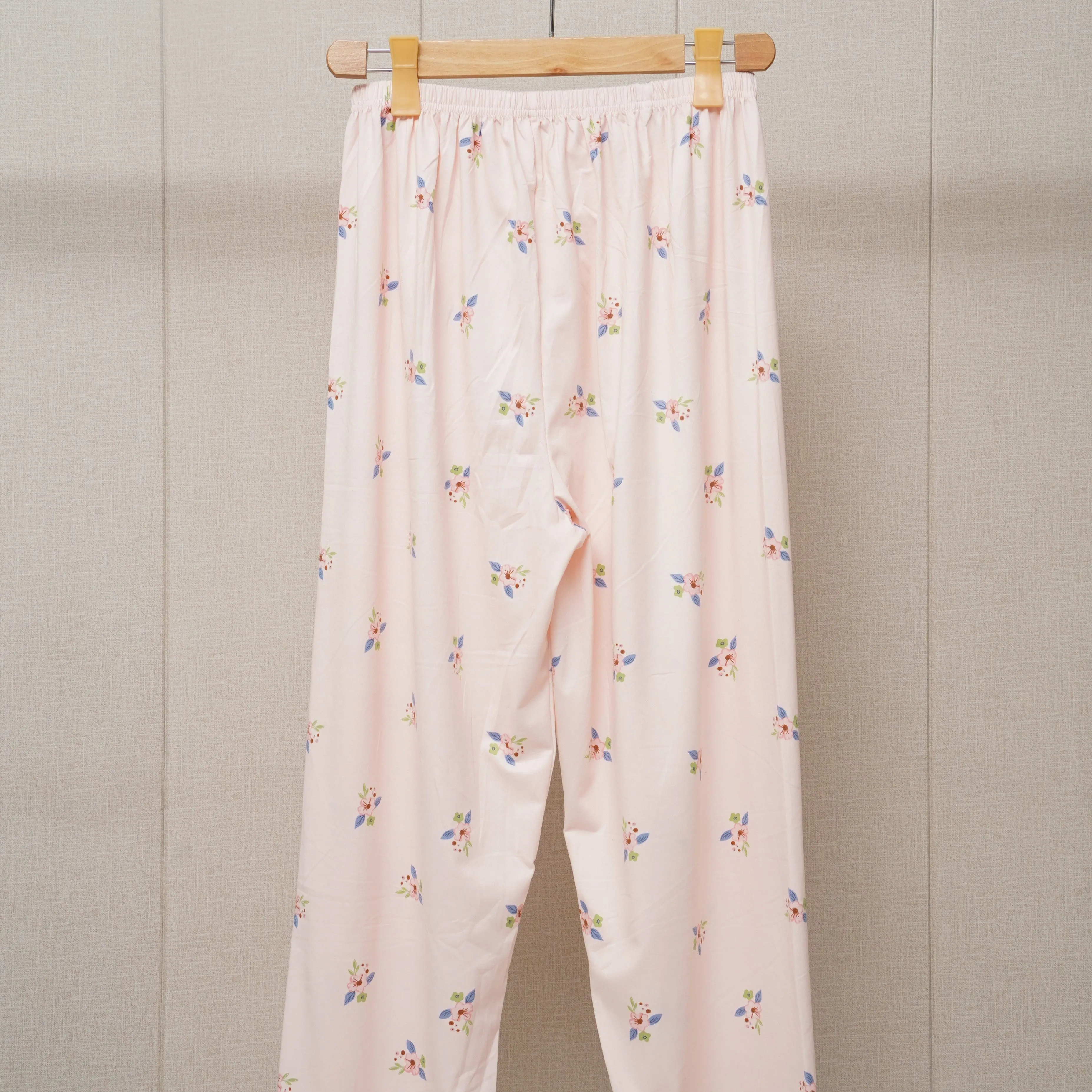 Border lace pockes flower print pajama set(WF-007)