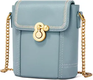 Bucket Bag Womens Crossbody Bag Ladies Shoulder Bag Girl Small Satchel Chain Bag Work Travel Messenger Bag Waterproof PU Leather Blue