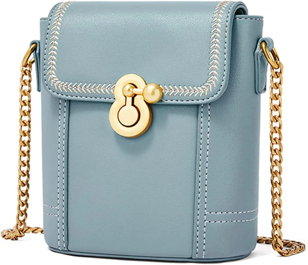 Bucket Bag Womens Crossbody Bag Ladies Shoulder Bag Girl Small Satchel Chain Bag Work Travel Messenger Bag Waterproof PU Leather Blue