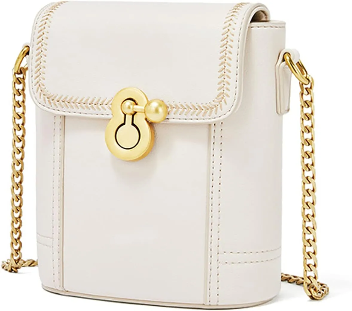 Bucket Bag Womens Crossbody Bag Ladies Shoulder Bag Girl Small Satchel Chain Bag Work Travel Messenger Bag Waterproof PU Leather White