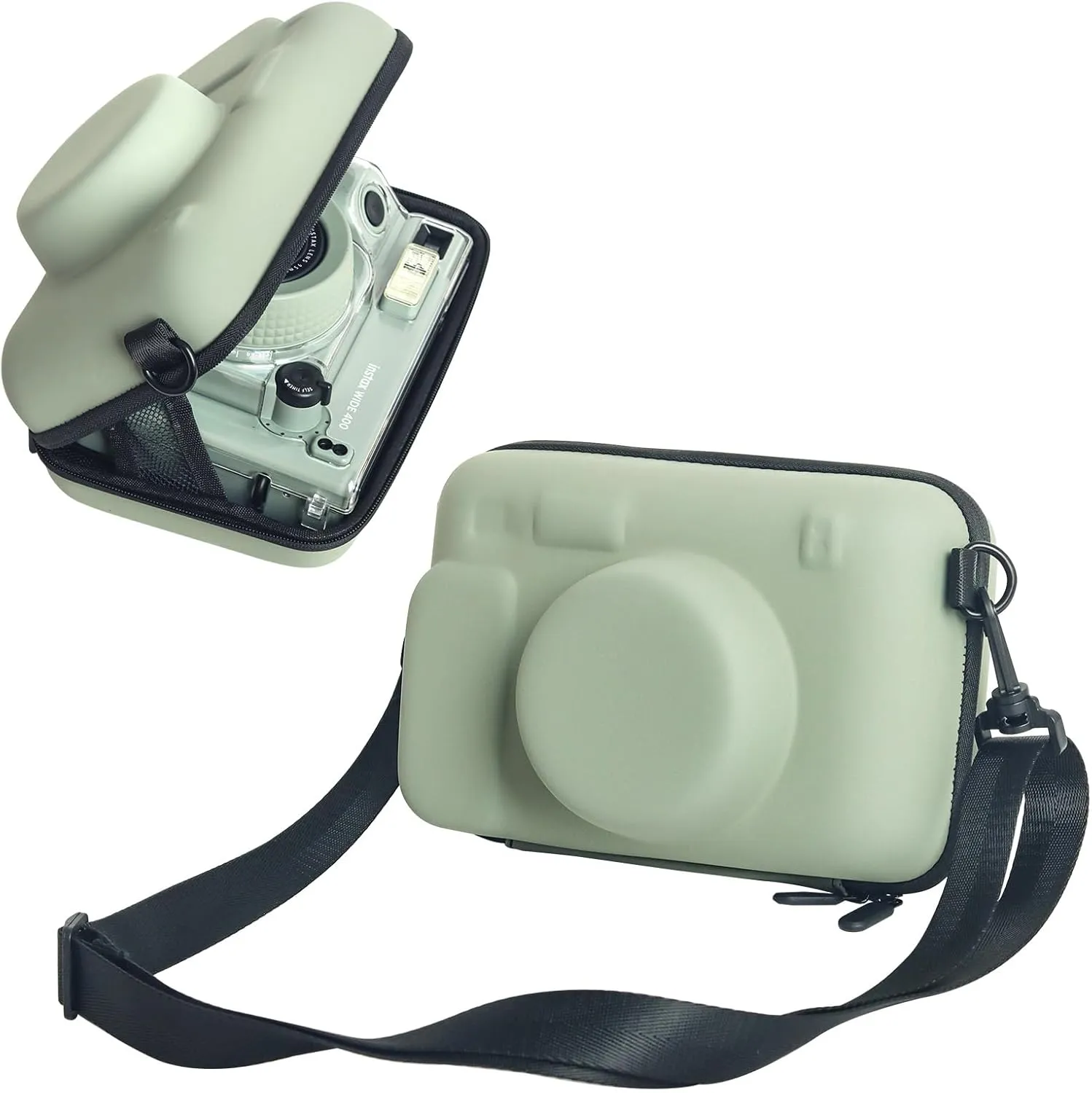 CAIYOULE Camera Case for Fujifilm Instax Wide 400/300/210 Instant Film Camera, Protective Hard EVA Shell Camera Crossbody Bag with Adjustable Shoulder Strap, Green (No Camera)