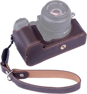 Camera Case for FUJIFILM X-S20 Half Case with Wrist Strap,Retro Style Leather Camera Case w/Fiberglass board, for Photography, Shooting, Video Creators (brown)