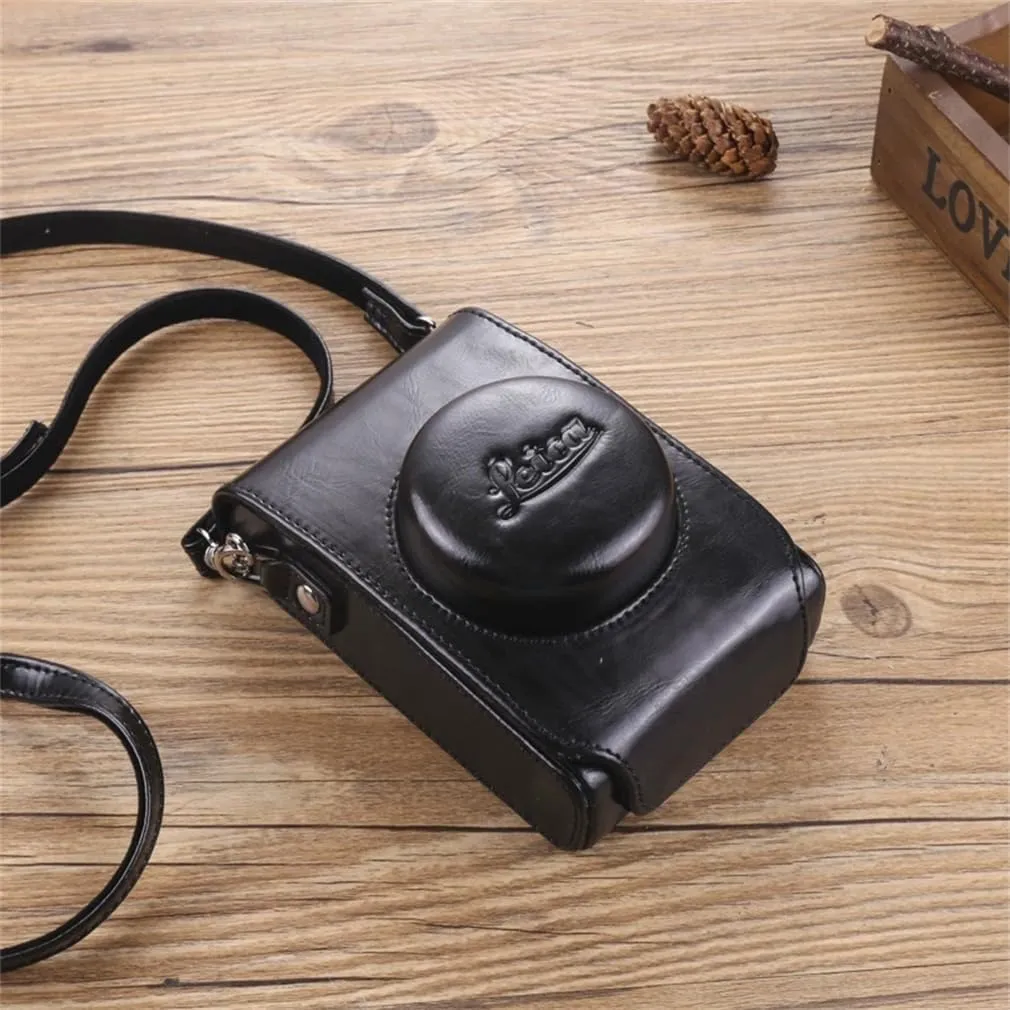 Camera Case Small for Leica D-LUX Typ109/D-LUX7/D-LUX6/D5/D4/D3, Retro Style Camera Half Leather Case, Camera Case with Shoulder Strap,Black,D LUX typ109