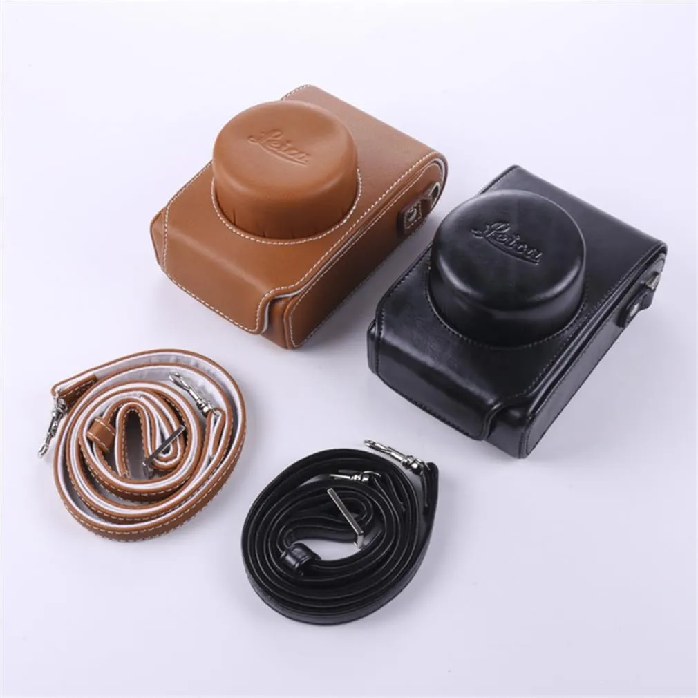 Camera Case Small for Leica D-LUX Typ109/D-LUX7/D-LUX6/D5/D4/D3, Retro Style Camera Half Leather Case, Camera Case with Shoulder Strap,Black,D LUX typ109