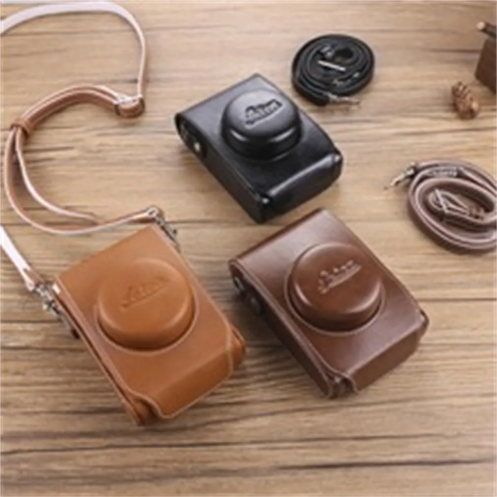 Camera Case Small for Leica D-LUX Typ109/D-LUX7/D-LUX6/D5/D4/D3, Retro Style Camera Half Leather Case, Camera Case with Shoulder Strap,Black,D LUX typ109