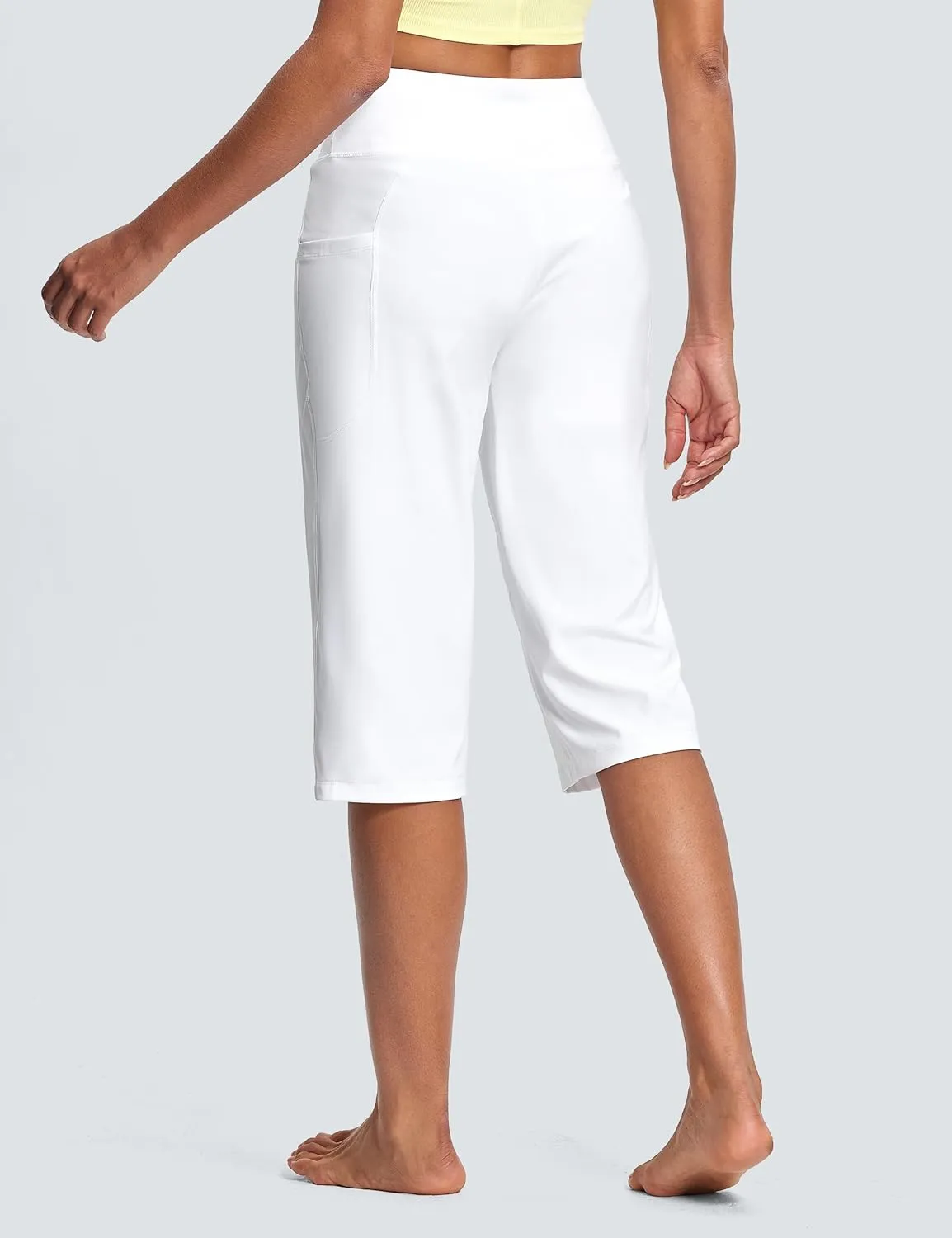 Capri Pants for Women High Waist with Pockets Tummy Control Capri Workout Yoga Pants Loose Straight Leg