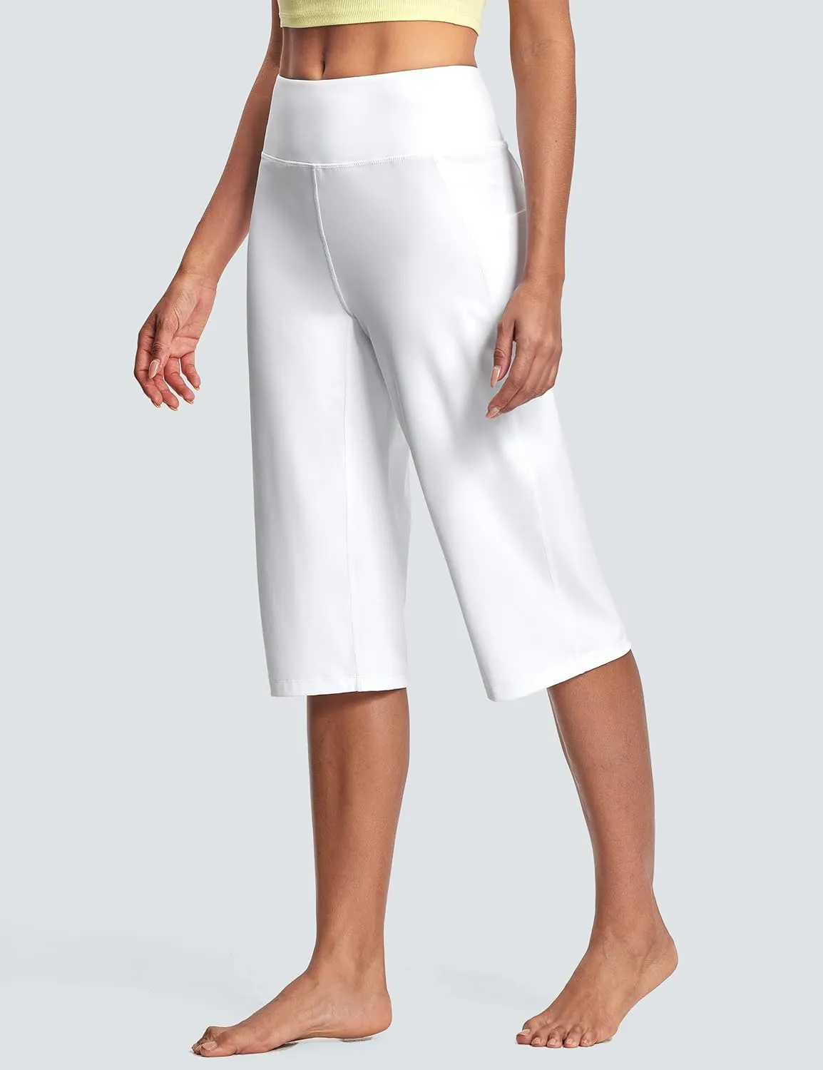 Capri Pants for Women High Waist with Pockets Tummy Control Capri Workout Yoga Pants Loose Straight Leg
