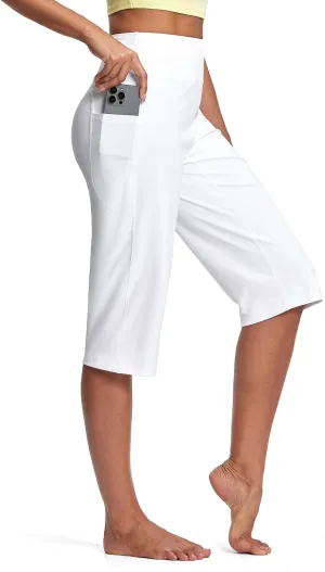 Capri Pants for Women High Waist with Pockets Tummy Control Capri Workout Yoga Pants Loose Straight Leg