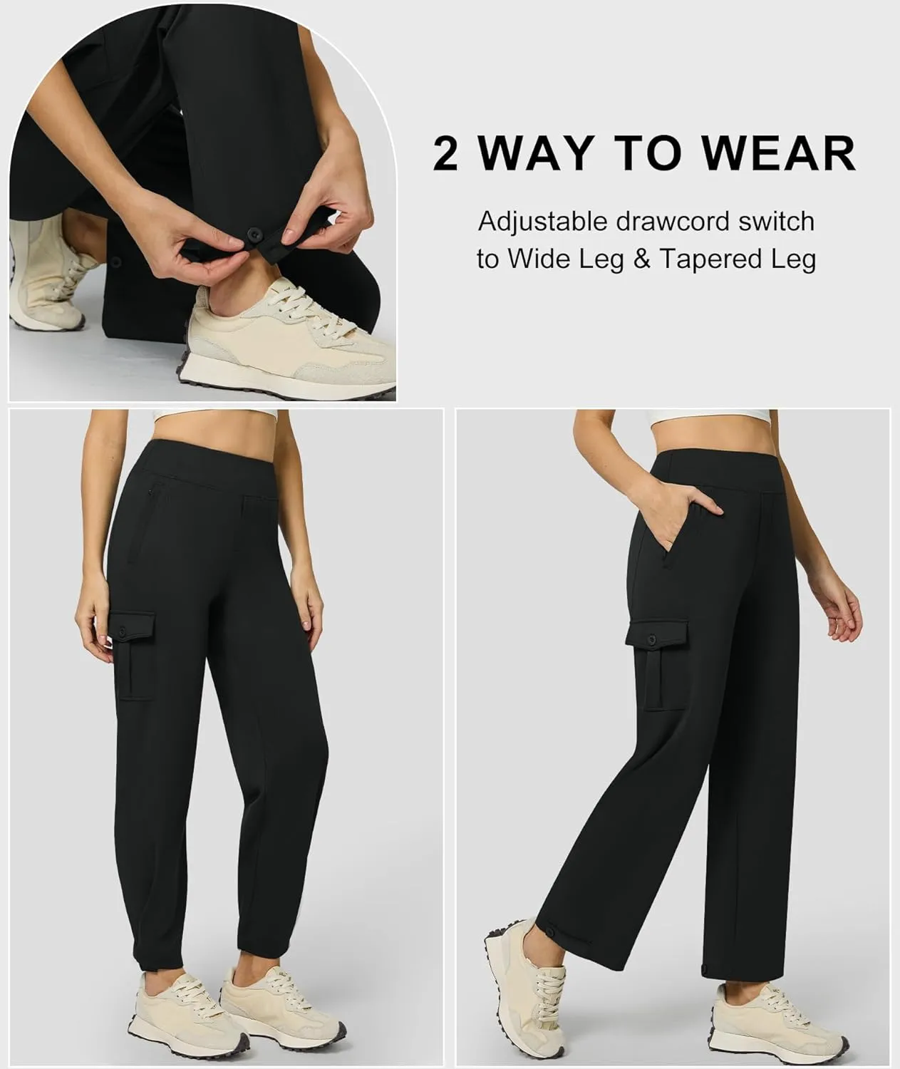 Casei Womens Cargo Pants, Wide Leg Yoga Pants High Waist Stretch Casual Pants with Pockets Business Travel Work