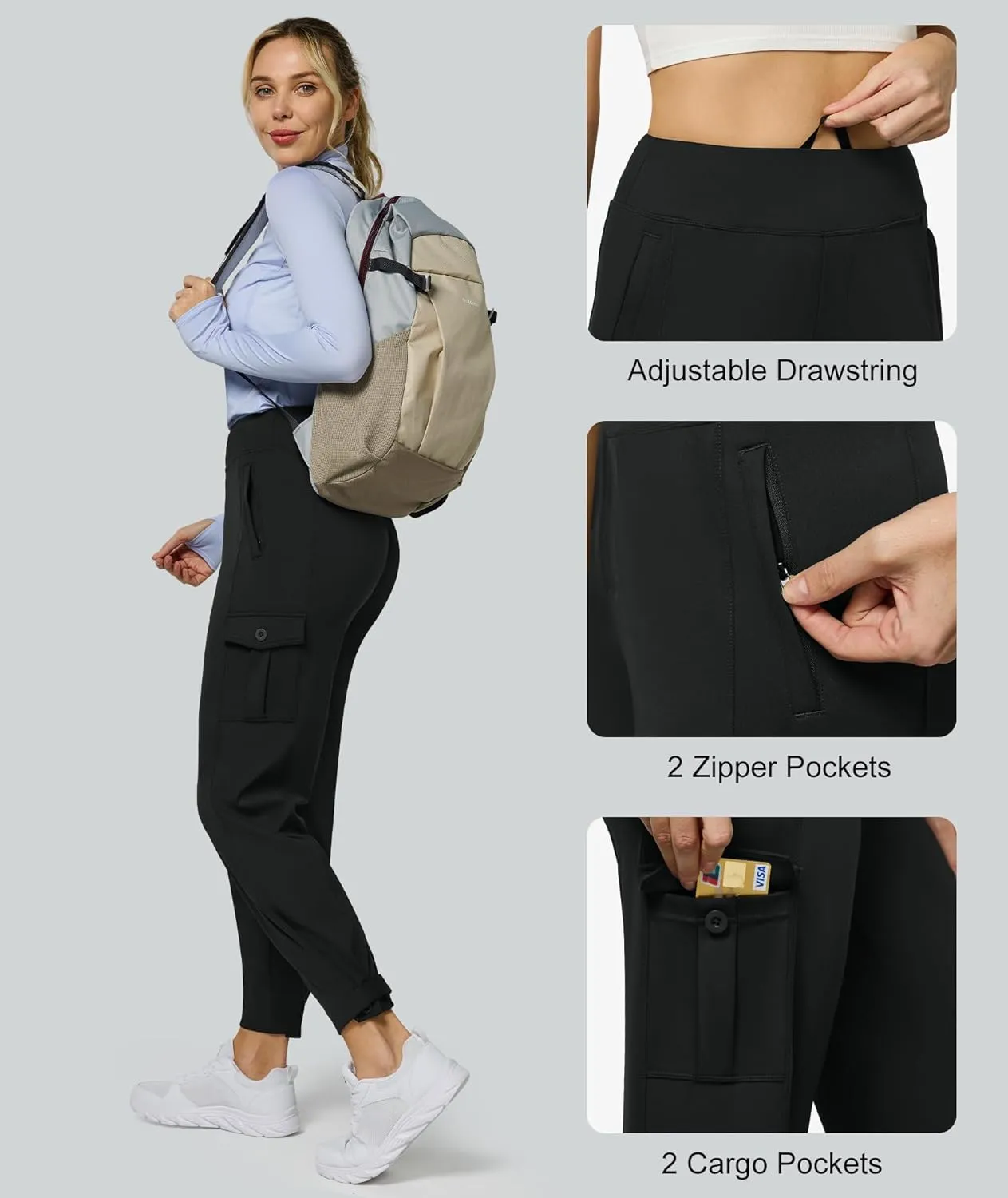 Casei Womens Cargo Pants, Wide Leg Yoga Pants High Waist Stretch Casual Pants with Pockets Business Travel Work