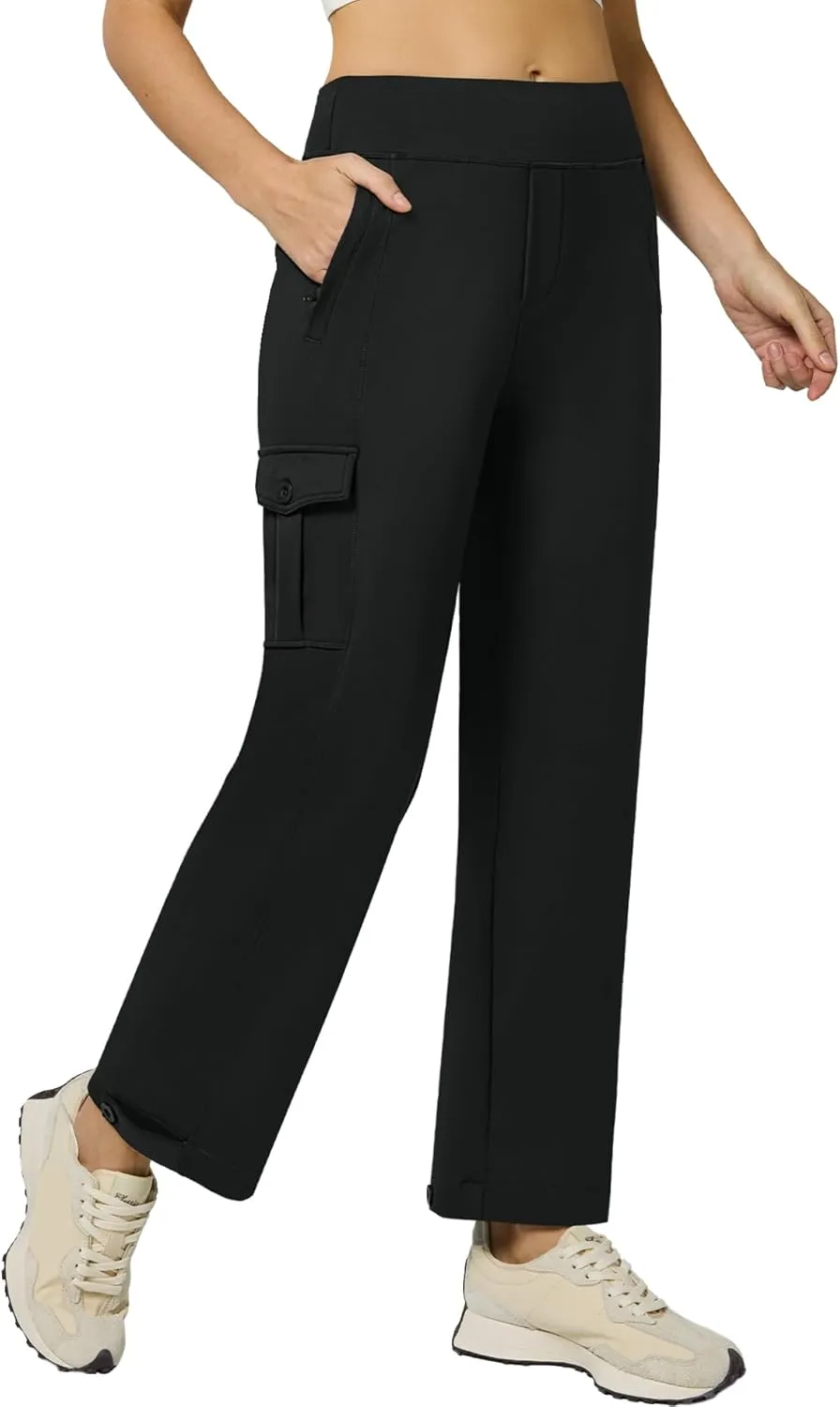 Casei Womens Cargo Pants, Wide Leg Yoga Pants High Waist Stretch Casual Pants with Pockets Business Travel Work