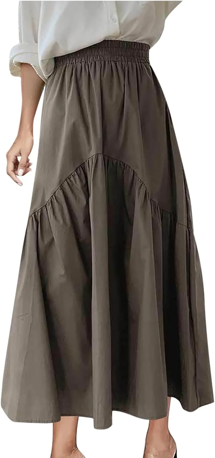 Casual Skirts for Women Pleated Midi Skirts High Waist Commuting Skirts All-Match Comfy Skirt Fall Loose Skirt