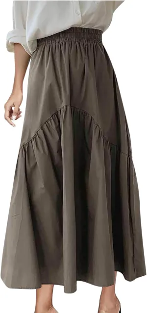 Casual Skirts for Women Pleated Midi Skirts High Waist Commuting Skirts All-Match Comfy Skirt Fall Loose Skirt