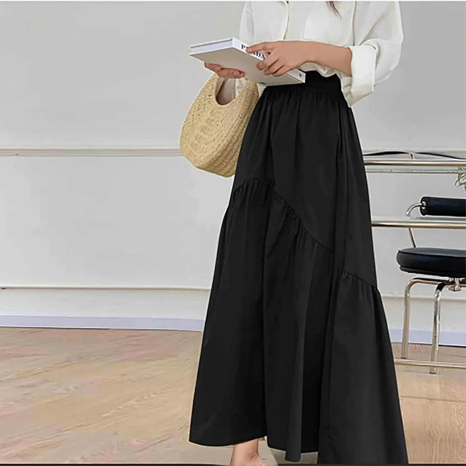 Casual Skirts for Women Pleated Midi Skirts High Waist Commuting Skirts All-Match Comfy Skirt Fall Loose Skirt