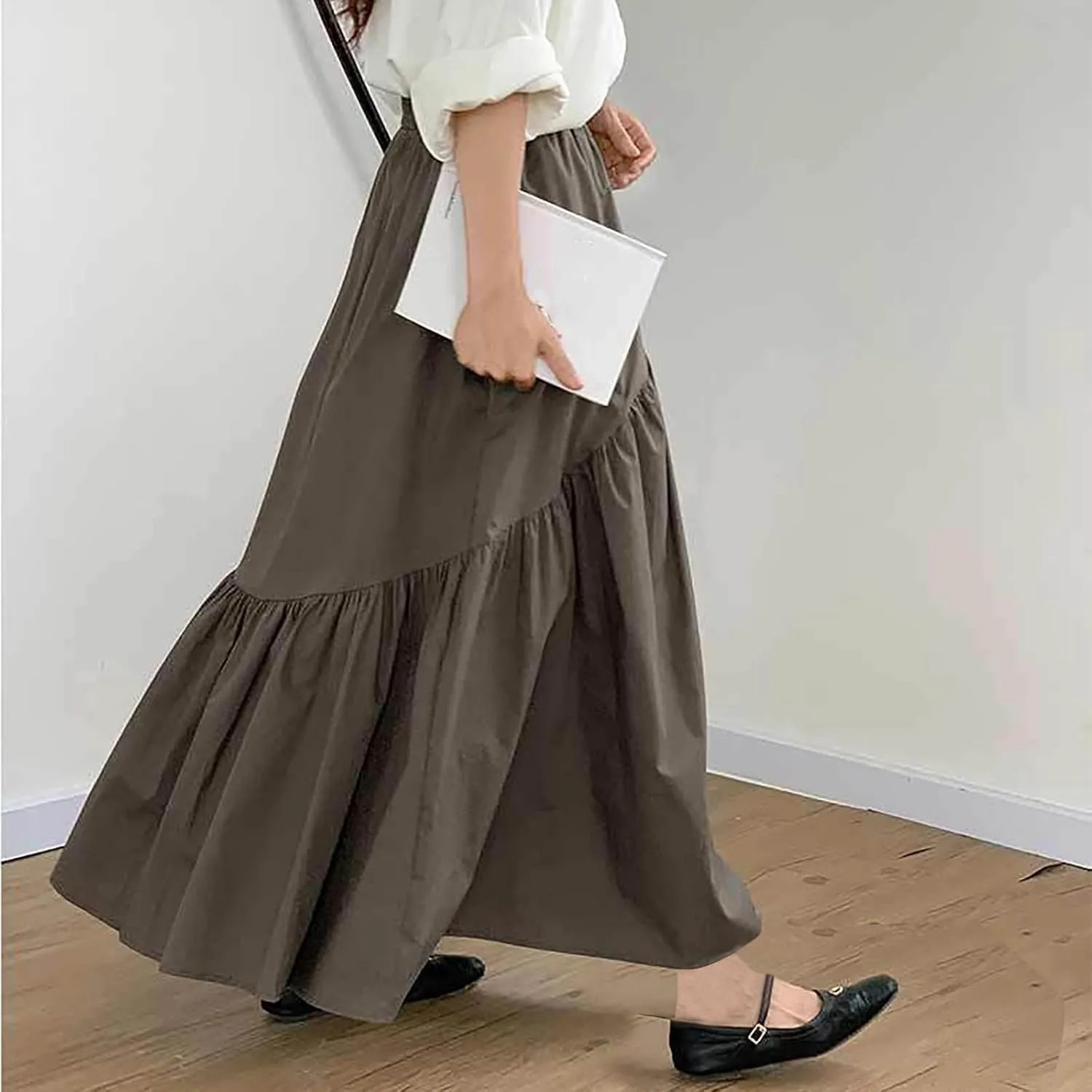 Casual Skirts for Women Pleated Midi Skirts High Waist Commuting Skirts All-Match Comfy Skirt Fall Loose Skirt
