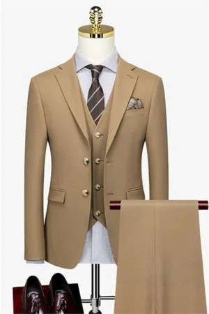 Champagne Three Pieces Business suits Notched Lapel Tuxedos Blazer Vest Pants
