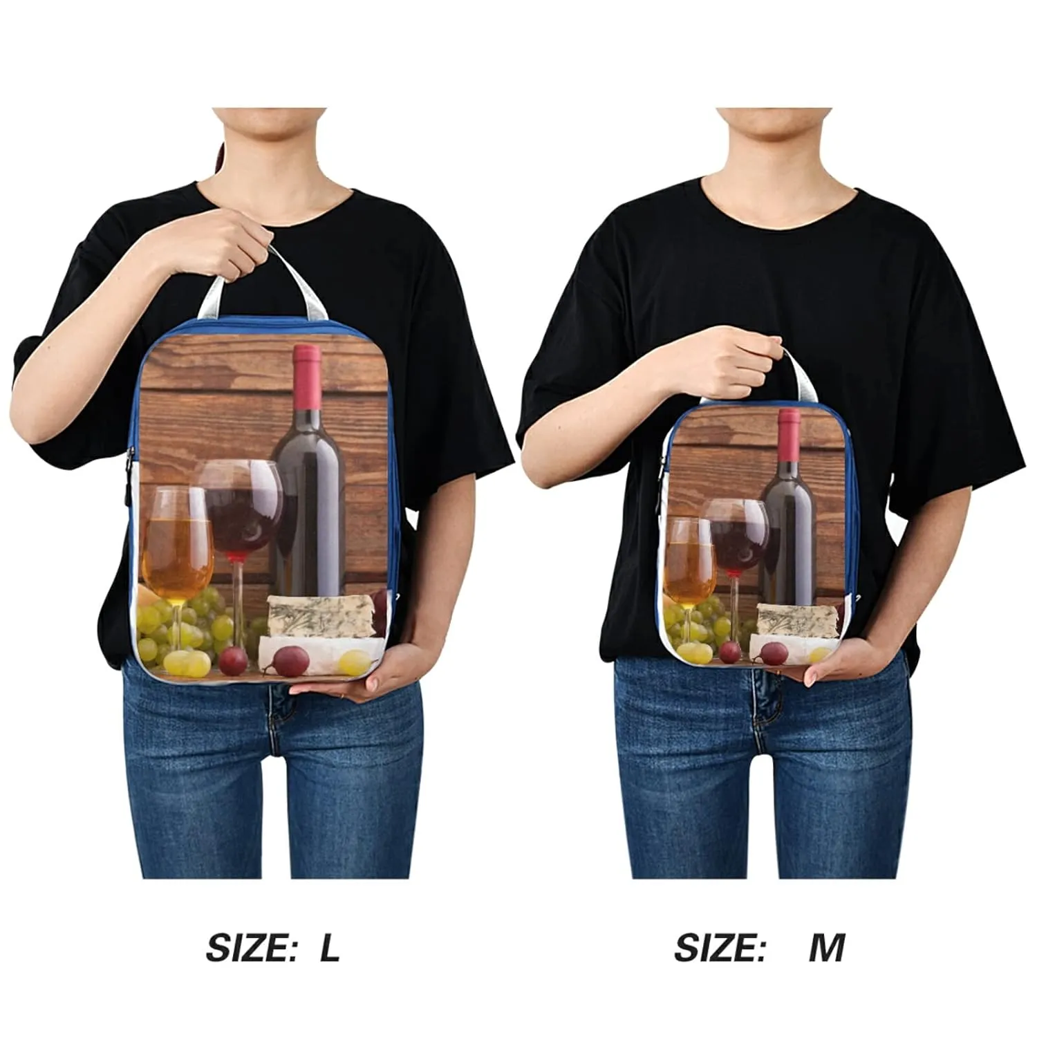 Cheese, Grapes and Wine Bottles Wines on Wooden Table Retro Style 3 Piece set Cubes Expandable Adjustable Luggage Packing Bags, Ultralight Organizer Accessories Travel Suitcase Compressible Bags