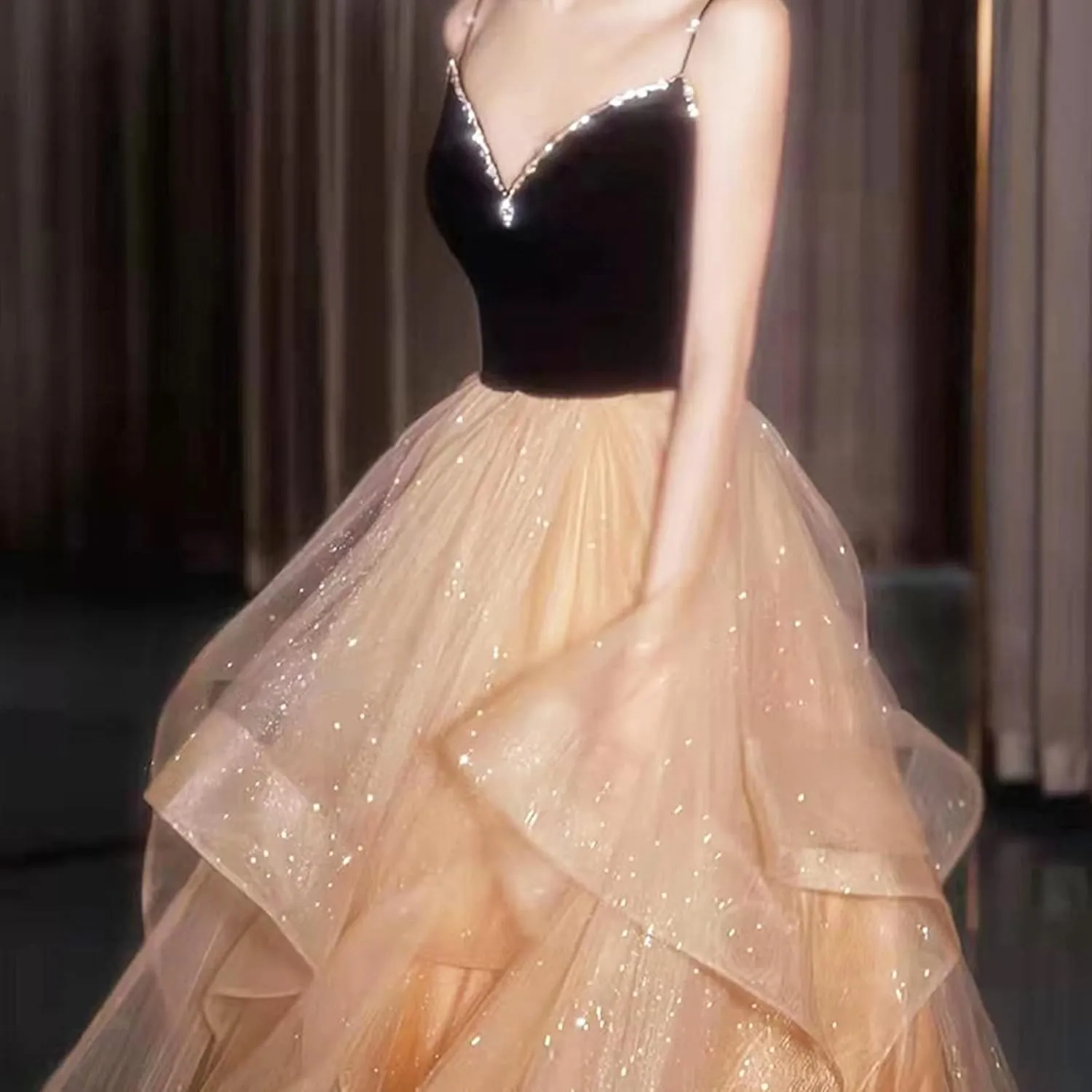Chiffon Evening Dress Women's Hem Long Sleeve Ball Gown Long Dress Cocktail Party Maxi Dress Sequins Formal Occasion