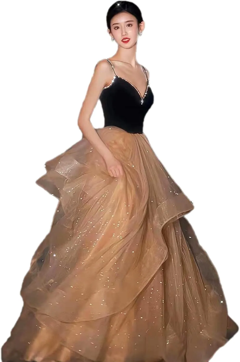 Chiffon Evening Dress Women's Hem Long Sleeve Ball Gown Long Dress Cocktail Party Maxi Dress Sequins Formal Occasion